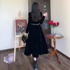 Casual Dresses S-4XL Vintage Autumn Winter Velvet Midi Dress 2024 Elegant Women Split Square Collar Black High Waist Ball Gown Long Vestido