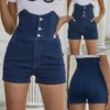 Pantalons de jeans pour femmes Straight Short Bouton Pocket Fashion High-Waist