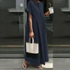 Large Size Loose Cotton And Linen Dress Round Neck Elegant Preppy Style Mori Womens Bottoming Shirt Casual Skirt