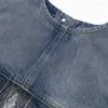 Tanques femininos keyanketian 2024 lançar renda de retalhos de retalhos de jeans de jeans de jeans topo chique chique vintage o-pescoço sem mangas do pulôver sexy sexy