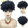 Peruker syntetiskt svart pannband peruk kort brunt linne afro kinky lockiga peruker med lugg för kvinnor dagligen använder hår