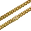 6-14mm Stainless Steel Miami Cuban Chain Zircon Copper Clasp 14K Gold Plated