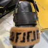 Sandal Famous Designer Women F Fendily Sandaler Brown Mink Päls Flat Sandaler F Letter Colorblock Slide Roman Shoe Style Fashion Foam Runner Circle Buckle Back Strap 755