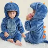 Één-stuks baby flanel romper voor meisjesjongen kerstkostuum winter dieren kat dinosaurus jumpsuit zuigeling pluche pyjama kleding ropa bebe