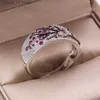 Band Rings Luxury Silver Color Plum Blossom Branch Stones Cubic Zirconia Women Fashion Jewelry Wedding For H240424