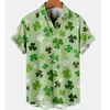 Chemises décontractées pour hommes 3d Print Lucky Grass for Men Vêtements Plant Plante Clover Blans graphiques Hawaiian Streetwear Blouse Male Blouse Boy Button Top