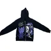 Polos herrstrasse Skalle Purple Print Streetwear Overdimasy Hoodie Men's Jacket Goth Harajuku Y2k Clothes Grunge Zip Hoodie