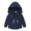 Skjortor England stil barn huva outwear baby flicka pojke solid blixtlås vindbrytare barn mode hoodie jackor vinter varma parkor