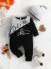 Tek parça hediye şapka seti bebek unisex erkek kız yeni doğan onesies romper 018 ay yürümeye başlayan çocuk sevimli mektup giyim bebek uzun kollu tulum