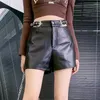 Women's Shorts Women Hollow Out Out High Taille Casual Punk Style Sheepskin Echt lederen Streetwear Black Wide Leg Vrouw