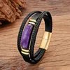 Bracelets à charme Personnalité 3 couleurs Arc de luxe Amethyst Stone Bracelet en acier en acier inoxydable pour hommes et femmes