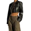 Vestes pour femmes Trendy Femmes Veste de motard Slim Ladies Faux PU Le cuir cool Cote Crop Crop Col Couleur à la mode Design