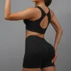 Yoga 2 PCs Yoga Set Women Hollow Beauty Back Sport Bra+Hüftlebesport -Shorts Training Set Nahtloses Fitness -Fitness -Sport Set Sportswear