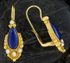 Dangle Chandelier Luxury Oval Geometry Earrings for Women Gold Color Imitation Pearl Blue Stone Metal Hook Jewelry H240423