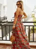 Summer Ladies Beach Casual Backless Długie sukienki szlafrok damski Suszone Seksowne cienkie paski Kwiat Boho Long Dress Women 240411