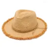 Boinas 202401-Gaoda-Maobian Summer Raffia Grass Brim Lady Fedoras Cap Women Women Panamal Jazz Hat