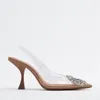 Sandals Traf Zaza Women Slingback Transparent High Heel 2024 Summer Rhinestones Pumps Fashion Woman Shoe