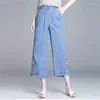 Jeans femminile estate elastica luce sottile sottile leggermente svasata per gamba a gamba da donna denim ricamo di seta ghiacciata fresca per il pantalone femminile