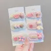 Accessoires de cheveux 3/6 PCS / Set Baby Girls Migne Sweet Cartoon Flower Ornement Clips Hair Clouds Childre