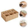 Bins Basket Storage Woven Wicker Baskets Seagrass Rattan Organizer Box Bin Desktop Makeupholder Compartment Rectangular Hyacinth Bins