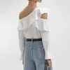 Women's Blouses Rhinestone Asymmetric Off-Shoulder Top Long Sleeve Blouse Diamond Stripe Fashion Retro Y2K Summer 2024