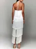 2024 Metallic Color Tassel Halter Dress Long Ladies Ladies Chic sem mangas e sem costas