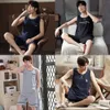 مجموعة رجال Summer Cotton Male Sets Seed Sleepwear Tops + Shorts 2pcs/Set L-xxxxl