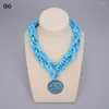 Colliers pendants GG 19 '' 4 Rows Blue Turquoise Chips Choker Black Cz Crystal Collier ethnique pour femmes bijoux Lady