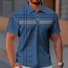 Summer Mens Polo Shirt Gradient Line Kort ärm Tshirt Casual Daily Lapel Tops Tees Fashion Randig T For Man Clothing 240417