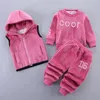 Set di abbigliamento per bambini set di Natale set autunno cartone animato orso giubbotto pantaloni spessi pile 3pcs abito sportivo in cotone per ragazze abiti caldi