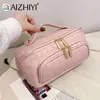 Sacchetti cosmetici da donna borse organizzatore per la pelle in pelle per la borsa di apertura di grande capacità per viaggio d'affari domestico