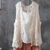 Vêtes de femmes Velles Velles V-Neck Hollow Out Crochet Veste sans manches Femme Coton dentelle de lace