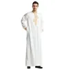 エスニック服eidイスラム教徒の男性Jubba Thobe Stand Collar Mens Long Dress Islamic Ramadan Robe Saudi Musulman Abaya Caftan Dubai Arab