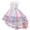 Définit la fête d'anniversaire de nouveau pour enfants Unicorn imprimer en dentelle patchwork robe fille fille bébé robe de broderie