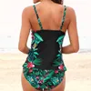 Kvinnors badkläder Kvinnor Floral Print High Neck Topps med Bikini Bottom Womens Baddräkter Set Full Swimsuit Woman 2024