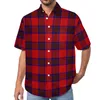 Men's Casual Shirts Red Black Plaid Vacation Shirt Check Print Hawaiian Men Harajuku Blouses Short Sleeve Custom Clothes Plus Size