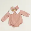 Pieces 2pcs Peter Pan Collar Baby Baby Bodusuits recém-nascido com banda de cabelo para meninas de meninas unissex One Piece