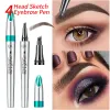Förbättrare 5 färger naturliga ögonbrynsstruktur 4 gaffel skiss ögonbryn blyerts vattentät långvarig flytande bläck penna för kvinnor ögonsminkverktyg