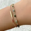 Bracelets de charme de style français classique perle verte ovale pour femmes Chaînes de poignet de couleur or double couche bijoux de bracelet filles