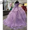 Princesa brilhante lilac quinceanera vestido de bola vestido de bola 2023 doce 16 miçangas lantejas de lantejoulas de borla de borla 15ª festa vestido de festas