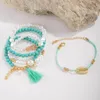 Strand Bohemian Tassel Shell Bransoletka dla kobiet Charm Pearl Green Stone Seahorse ananas AJUSTAble Jewelry 5pcs/Set 26109