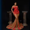 2024 SUKIENKI PLUS SIORE RED SUKIETY na specjalne okazje Promowanie wieczorowe sukienki Iluzja syrena Zastosowana koralikowata koronkowa sukienka urodzinowa suknie odbiór AM763