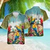 Camicie casual da uomo pappagallo tropicale camicia da spiaggia stampato 3d animale da fiori hawaian per uomini vestiti vacanza camicetta psittacine uccelli top