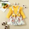 Sets prowow baby girl vêtements ensemble Rouge Ribed Raiper + Suspender Bowknot Robe Floral Party Girls Tenues Costume de nouveau-né hivernal