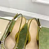 Slingbacks مضخات سلسلة الماس عالية الكعب الصنادل المصممة الشهيرة نساء رواية خمر الأحذية الفاخرة الصيف Espadrille Sandal Sheepesk Top Sender Cheels