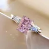 Wedding Rings Exquisite Square Inlaid Pink Zircon Rings for Women Classic Shine Silver Color Engagement Wedding Rings Jewelry