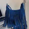 Sacs de soirée Brand Designer Retro Femmes Tassel Fringe Messenger Sac Blue Brown Brown Lady Travel Handbag Bags Suede Crosshes