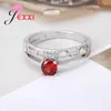 Cluster anneaux creux en petite forme de cœur avec rouge cubique zirconie 925 sterling argent anneau féminin de filles de fête de fête de mariage