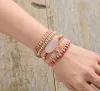 Armband kvinnor pärlor läder armband naturliga stenar rosa kvarts kristall 5 trådar vävda wrap armband bohemian armband dropship