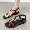 Casual Shoes Women's Sandals Summer Mid Heel Fashion Herringbone Beaded Flip-flop Flat Bohemia Beach Female Zapatos